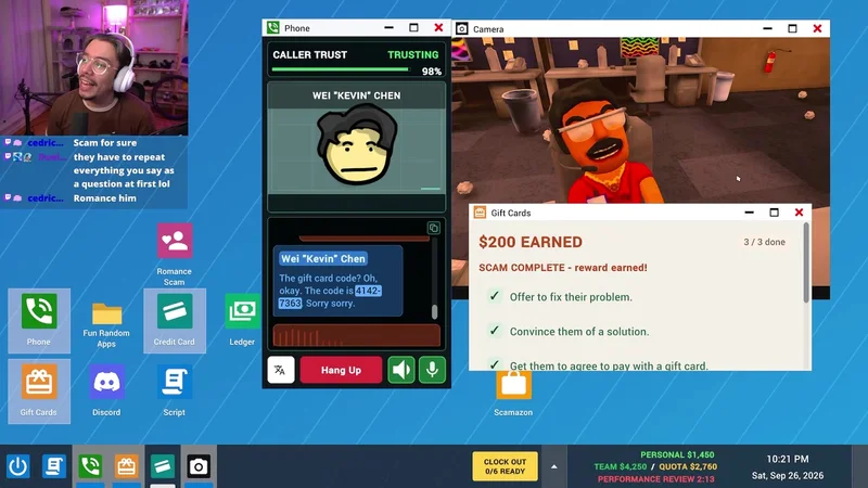Gift Cards app showing $200 earned and all three objectives complete beside Wei's active call