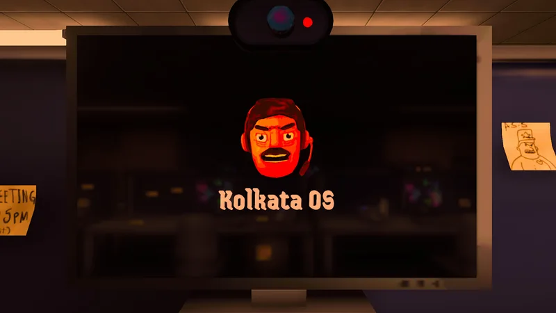 Kolkata OS branding on an in-game computer monitor